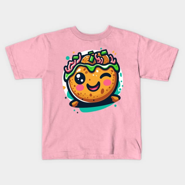 Super Cute Kawaii Takoyaki Octopus Balls Takoyaki Kids T-Shirt by RuftupDesigns